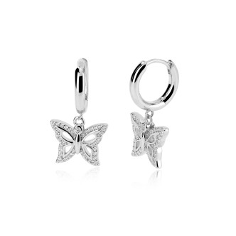 1 - Mabina women's butterfly hoop earrings 925 Silver with zircons 563399