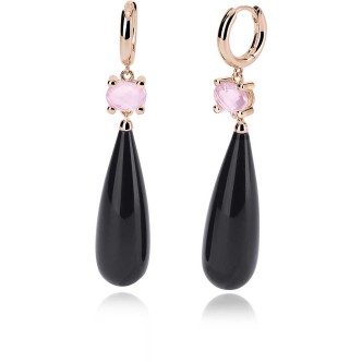 1 - Black Agate pendant earrings woman Mabina Silver 925 rosé 563405