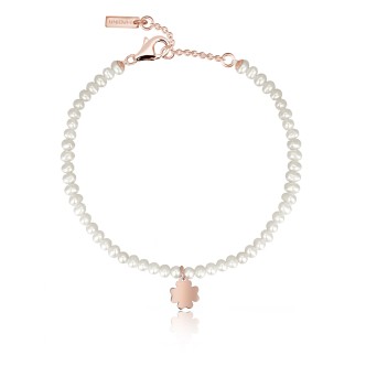 1 - Woman bracelet with four-leaf clover and pearls Mabina rose silver 533252.