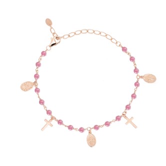 1 - Bracciale rosario donna rosato Mabina tormalina e croci 533322