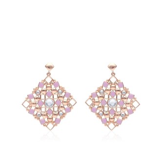 1 - Woman pink rhombus earrings Stroili brass 1671111 with crystals