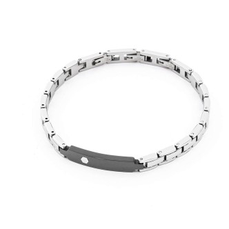 1 - Bracciale uomo con placca nera 4UBR4135 4US Cesare Paciotti acciaio