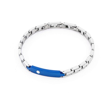 1 - Bracciale uomo con placca blu 4UBR4136 4US Cesare Paciotti acciaio