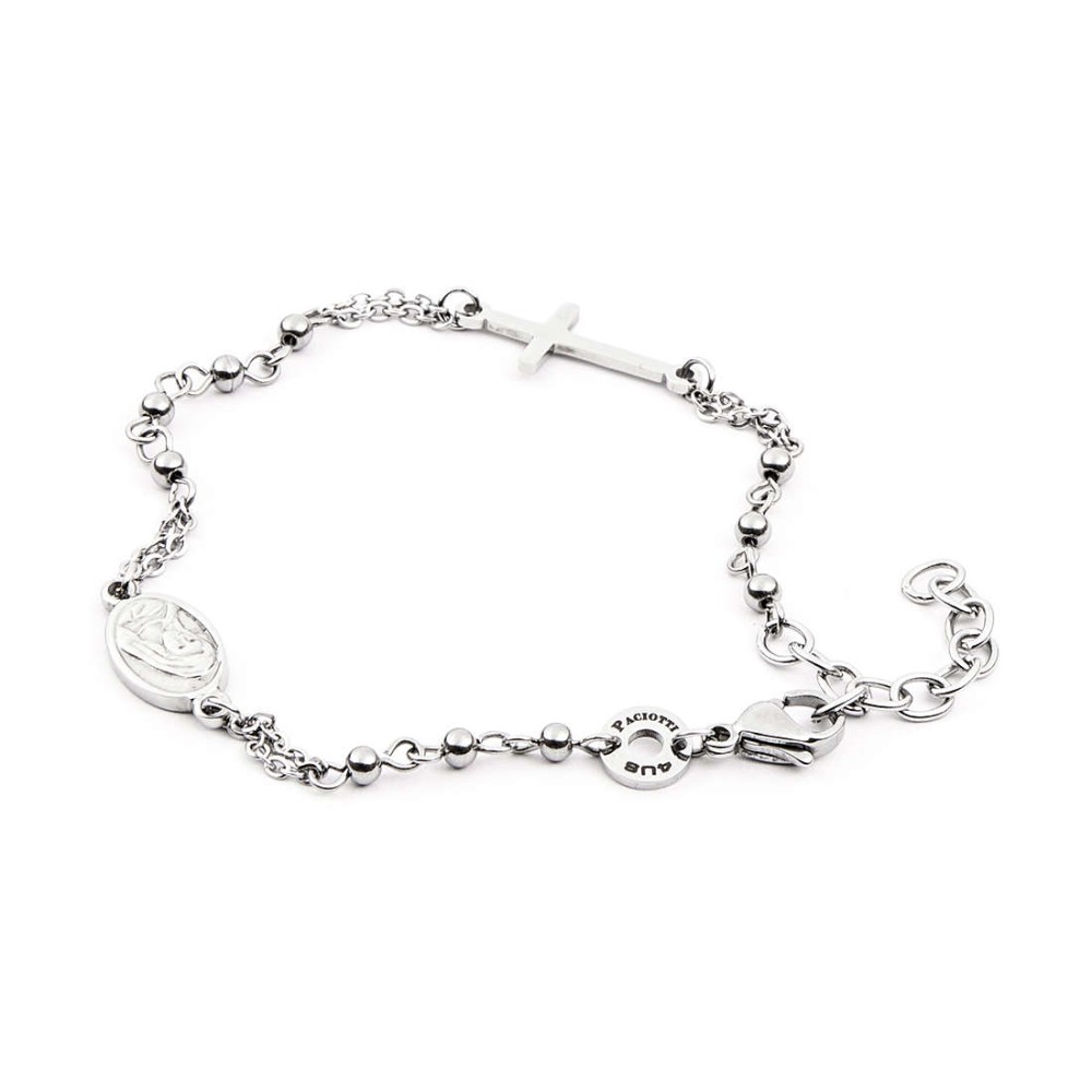 1 - Bracciale Rosario uomo 4US Cesare Paciotti croce e medaglia 4UBR4055