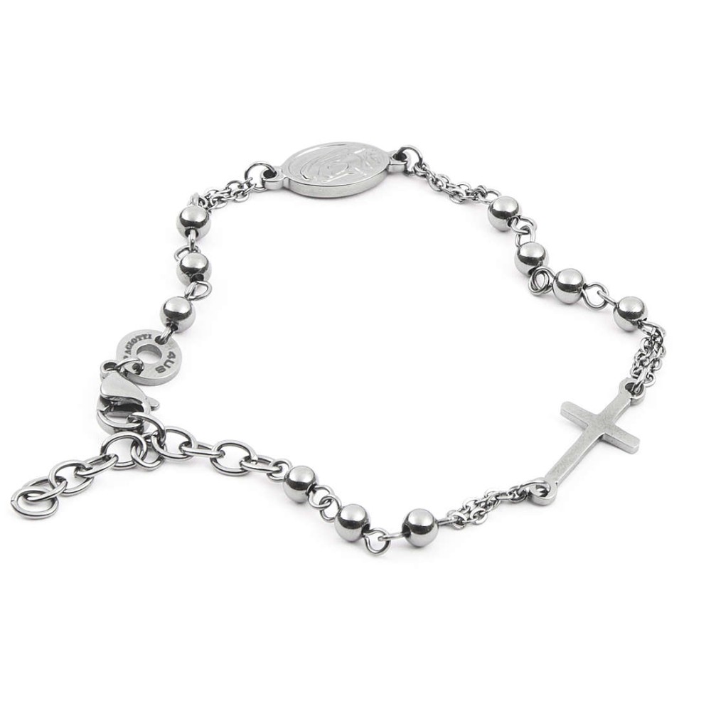 1 - Bracciale Rosario uomo 4US Cesare Paciotti croce e medaglia 4UBR4057