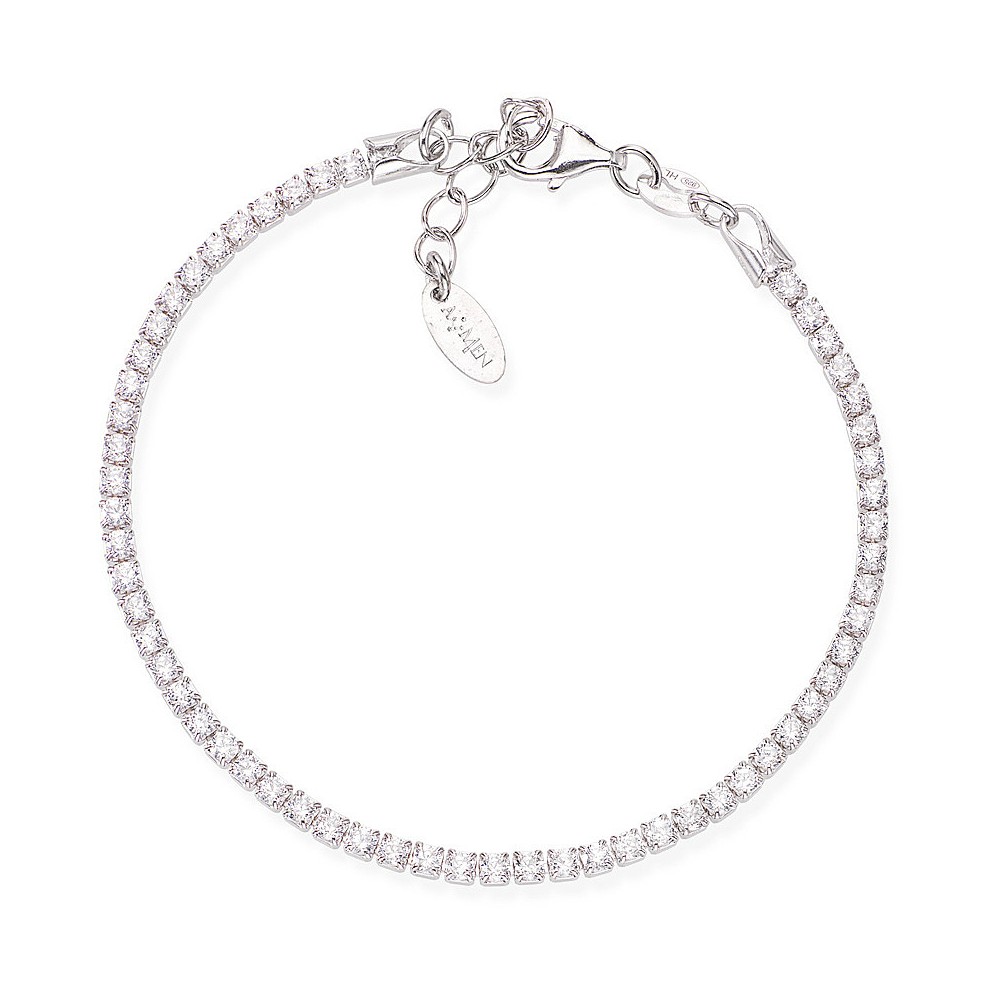 1 - Amen Women's Tennis Bracelet Silver 925 BTBB16 with white zircons