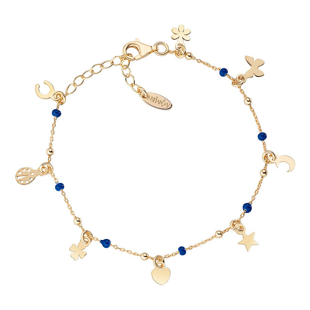 1 - Bracciale Fortuna dorato donna Amen BRSMFOGBL Argento 925 smalto blu