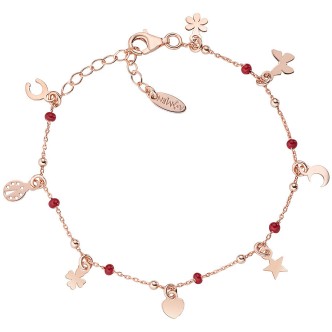 1 - Bracciale Fortuna rosato donna Amen BRSMFORR Argento 925 smalto rosso