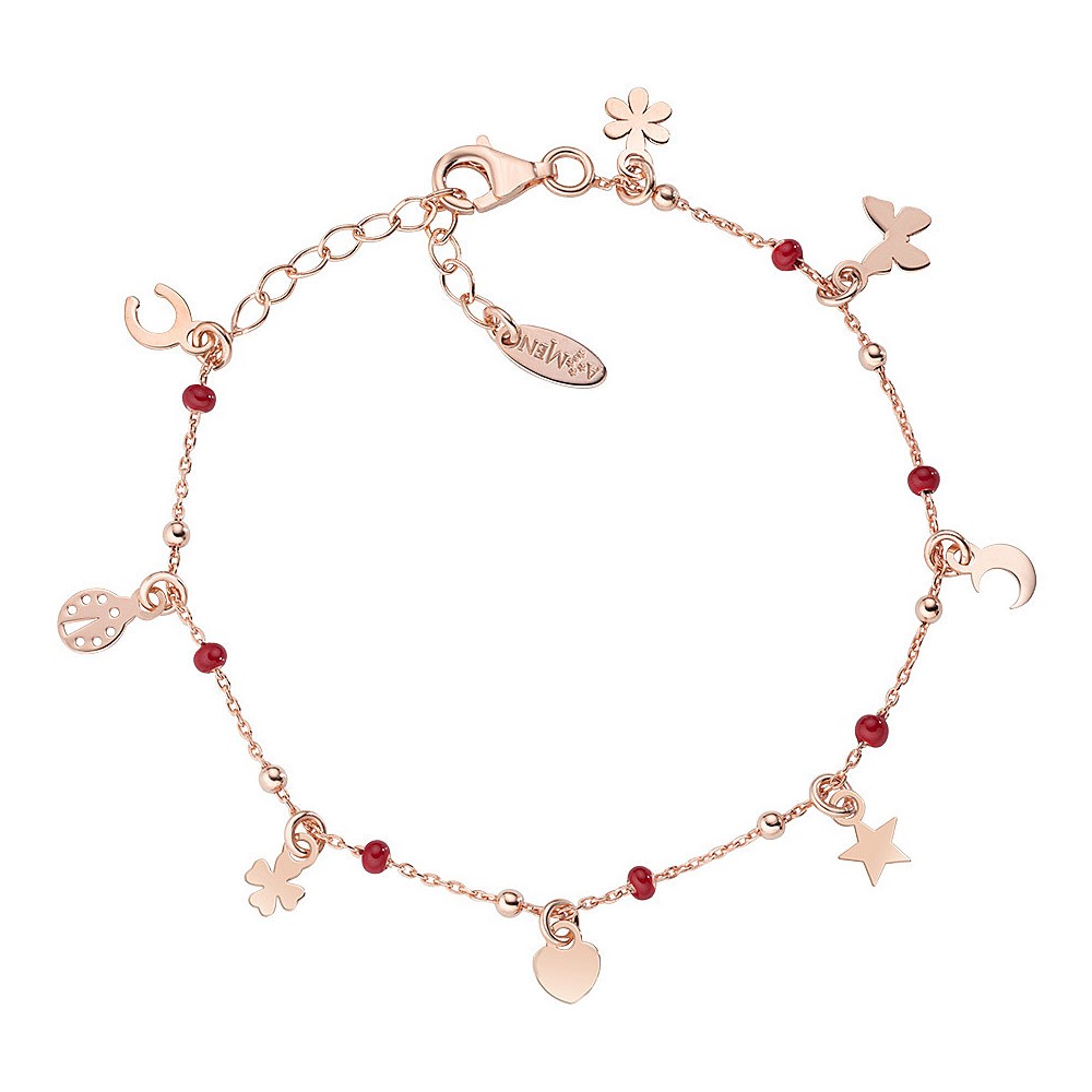 1 - Bracciale Fortuna rosato donna Amen BRSMFORR Argento 925 smalto rosso