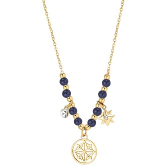 1 - Woman wind rose golden necklace Chakra Brosway 316L steel with blue stones BHKL16