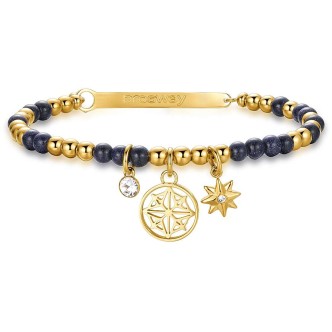 1 - Woman wind rose golden bracelet Chakra Brosway 316L steel with blue stones BHKL20