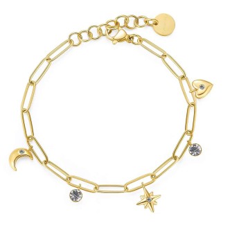 1 - Bracciale dorato catena Chant donna Brosway BAH50 acciaio 316L stelle lune cuori