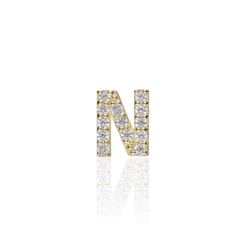 1 - Single earring letter N Yellow Gold Stroili with zircons 1415500 Poeme