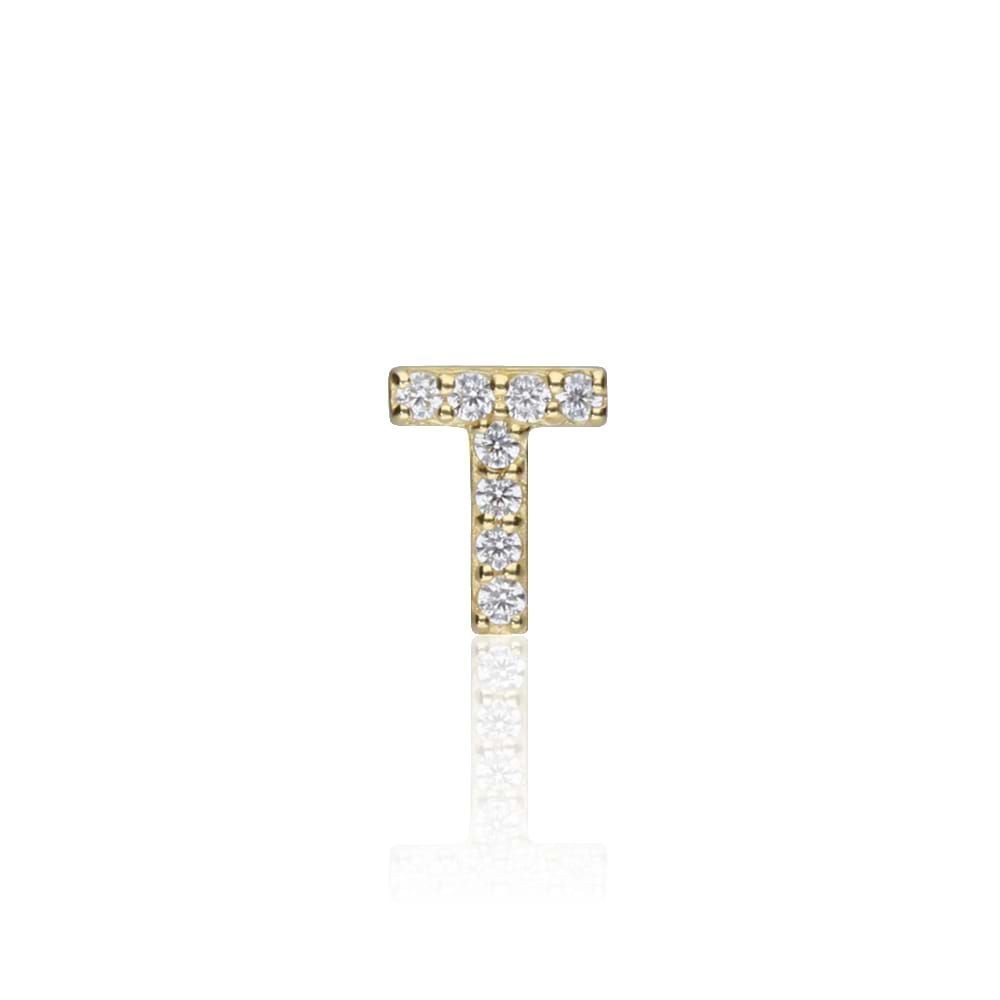 1 - Single earring letter T Yellow Gold Stroili with zircons 1415505 Poeme