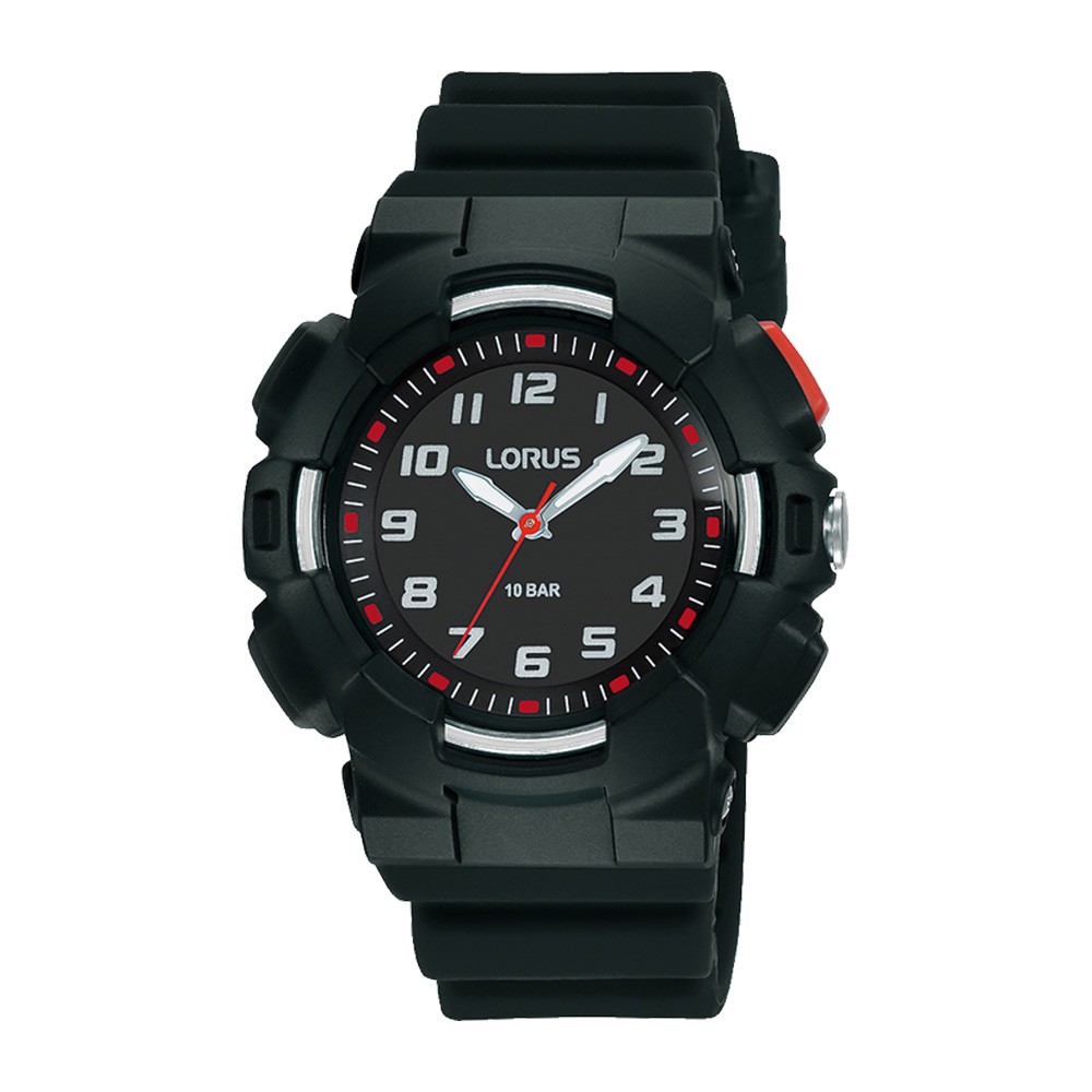 1 - Lorus man time only watch black r2347nx9 plastic and silicone.