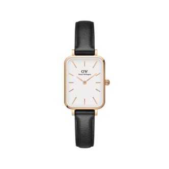 1 - Orologio Daniel Wellington donna rettangolare nero pelle DW00100434 acciaio Pressed Sheffield