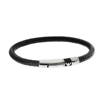 1 - Emporio Armani men's bracelet black leather and steel EGS1624001-17 Essential