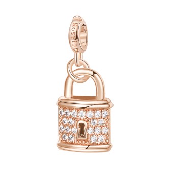 1 - 925 Sterling Silver Padlock Charm with Zircons RZ005