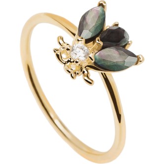 1 - Fly ring PD Paola Zaza Gold AN01-255-16 925 silver with zircons and mother of pearl