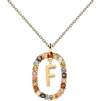 1 - Collana lettera F Pd Paola donna pietre multicolor CO01-265-U Argento 925 Letters