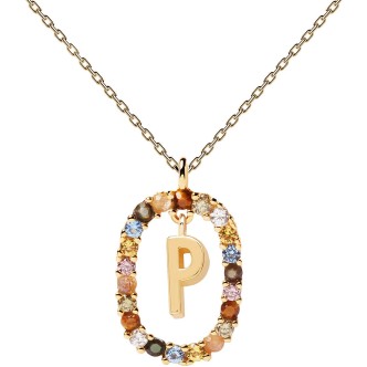 1 - Collana lettera P Pd Paola donna pietre multicolor CO01-275-U Argento 925 Letters