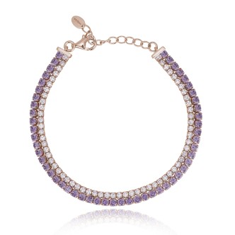 1 - Bracciale Tennis rosato doppio multicolor 533378 Argento 925 con zirconi viola