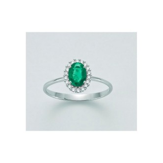 1 - Miluna ring LID3279 750/1000 gold with diamonds and oval emerald 7 x 5 mm