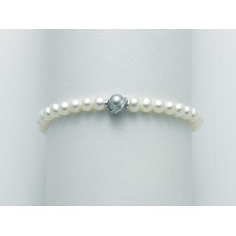 1 - Bracciale Oro Bianco con perle bianche e grigie Miluna PBR3043V