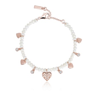 1 - Bracelet with pearls and pink hearts Mabina woman 925 Silver 533288