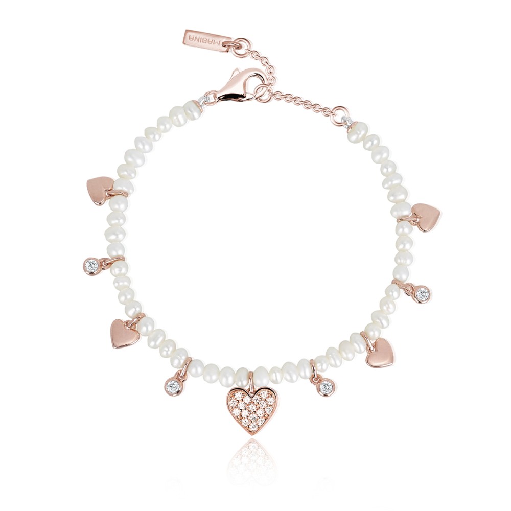 1 - Bracelet with pearls and pink hearts Mabina woman 925 Silver 533288