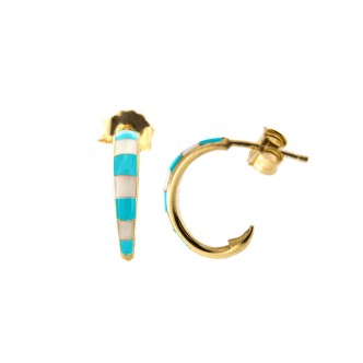 1 - Woman single earring with turquoise enamel lines Rue Des Mille Alessandro Rodriguez AE-OR CERC T Silver 925