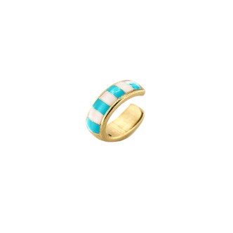 1 - Woman single earring lines turquoise enamel Rue Des Mille Alessandro Rodriguez AE-EAR T Silver 925