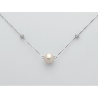 1 - Miluna white gold woman necklace with pearl and diamond chain PCL6025