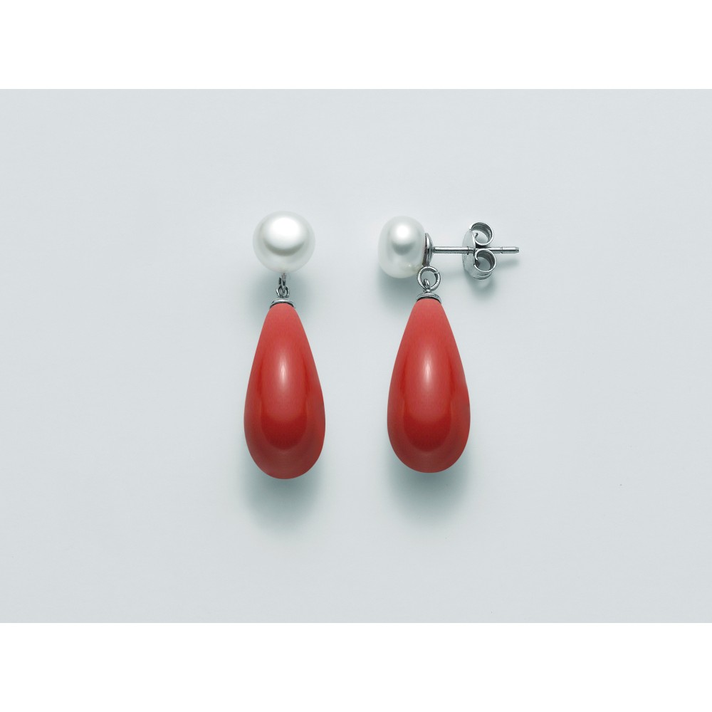 1 - Miluna women's earrings drop red coral PER2190 Silver 925