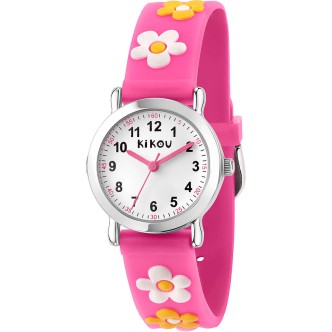 1 - Orologio solo tempo bambina fiori Kikou Mignon rosa silicone R4551102503