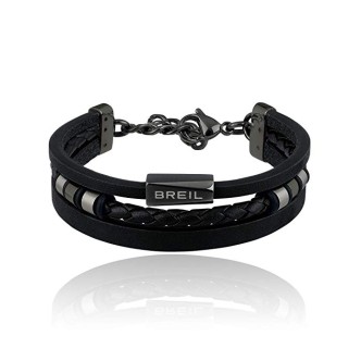 1 - Bracciale Breil TJ2668 in pelle nera ed acciaio collezione Outer