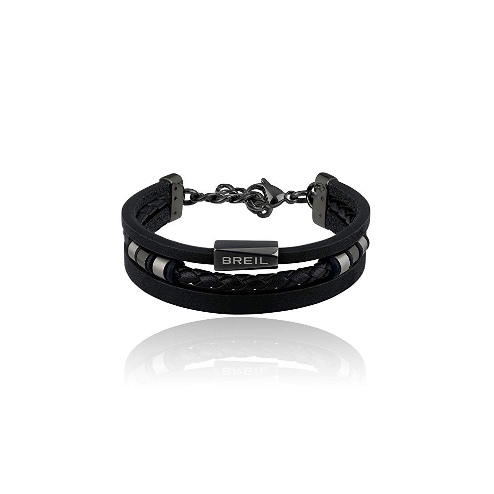 1 - Breil TJ2668 bracelet in black leather and steel Outer collection