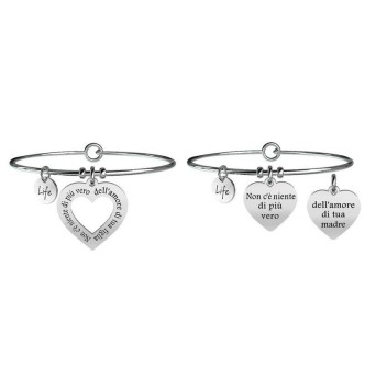 1 - Due Bracciali Kidult 731098 in acciaio 316L ciondolo a cuore collezione Family