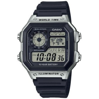 1 - Casio unisex digital watch black and silver AE-1200WH-1CVEF resin