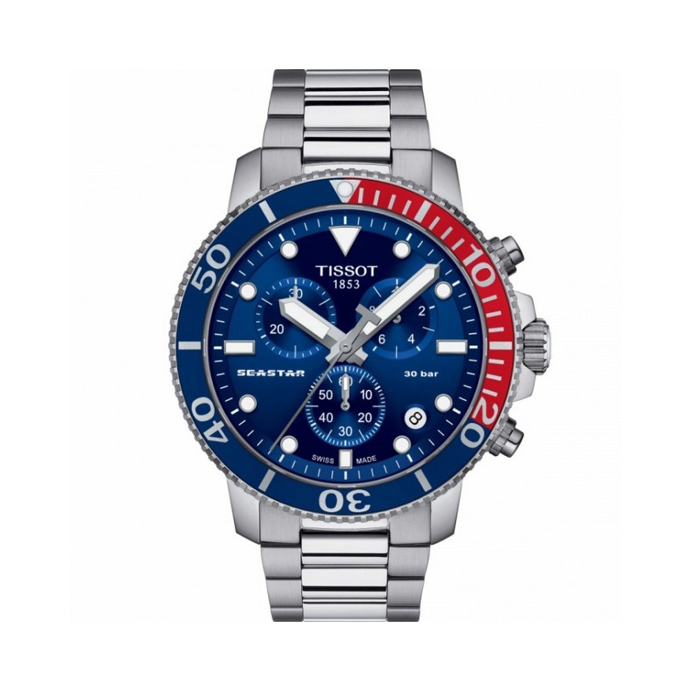 1 - Tissot Seastar 1000 red and blue chronograph watch for men T120.417.11.041.03 316L steel