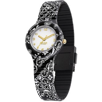 1 - Orologio solo tempo donna Hip Hop Bandana nero HWU1051 silicone