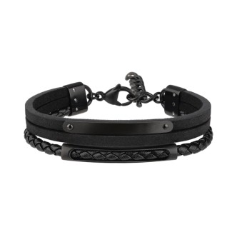 1 - Bracciale Breil uomo B Mix 3 fili pelle nera TJ3088