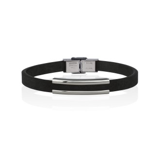 1 - Bracciale Breil TJ2609 in pelle nera con elemento in acciaio collezione Snap