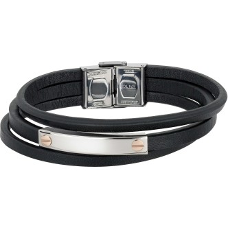 1 - Bracciale Breil TJ2136 in pelle nera con elementi in acciaio lucido collezione Rebel