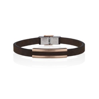 1 - Breil TJ2612 bracelet in brown leather with polished steel elements IP Rose Snap collection