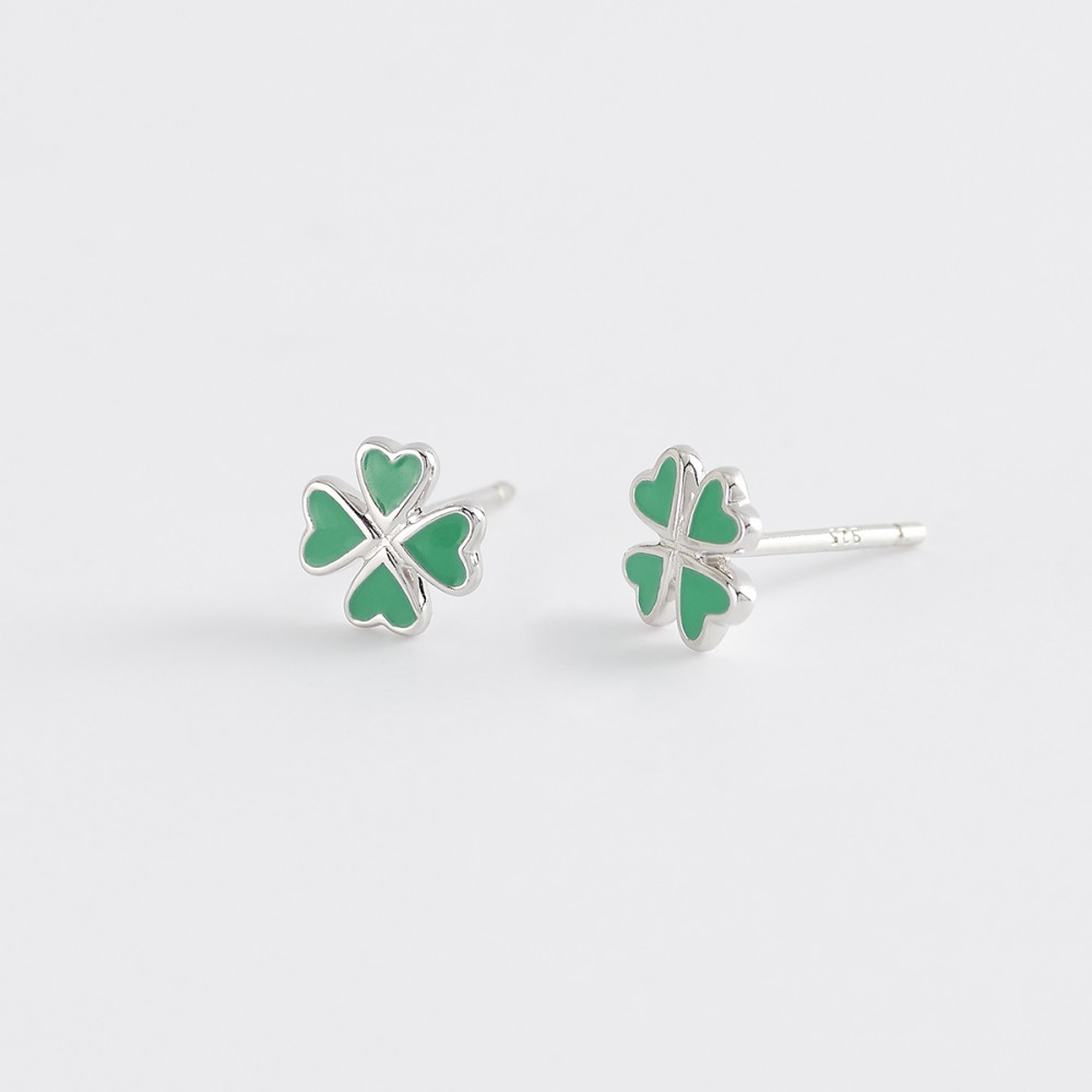 1 - Mabina four-leaf clover girl earrings 563455 925 silver with enamel