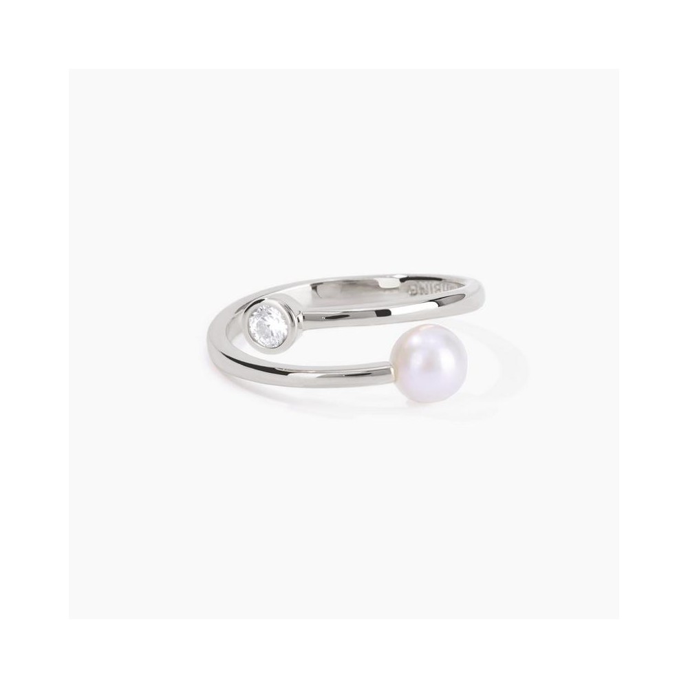 1 - Woman ring with pearl and zircon Mabina 523127 925 silver