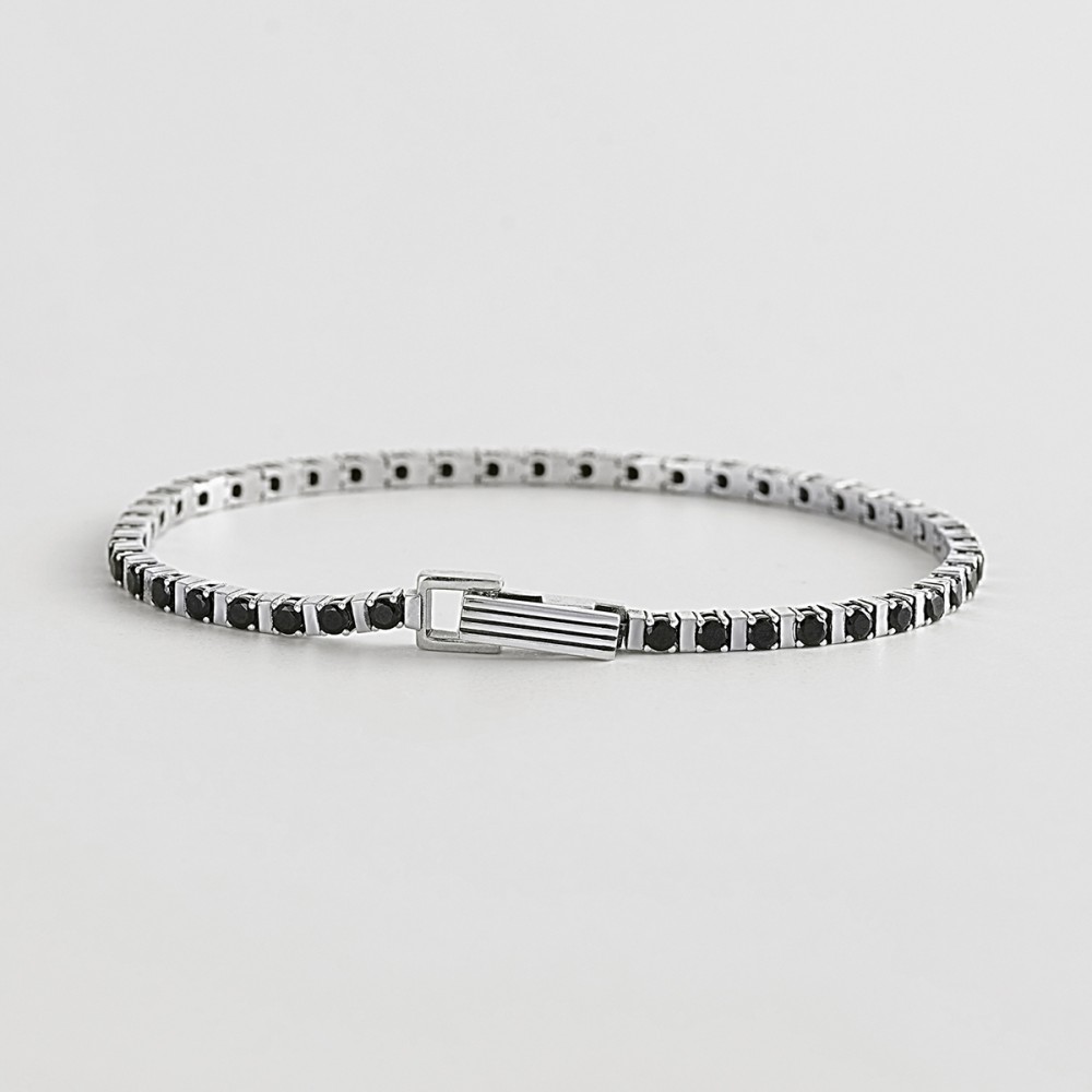 1 - Tennis bracelet for men Silver Mabina 533515-M with black zircons