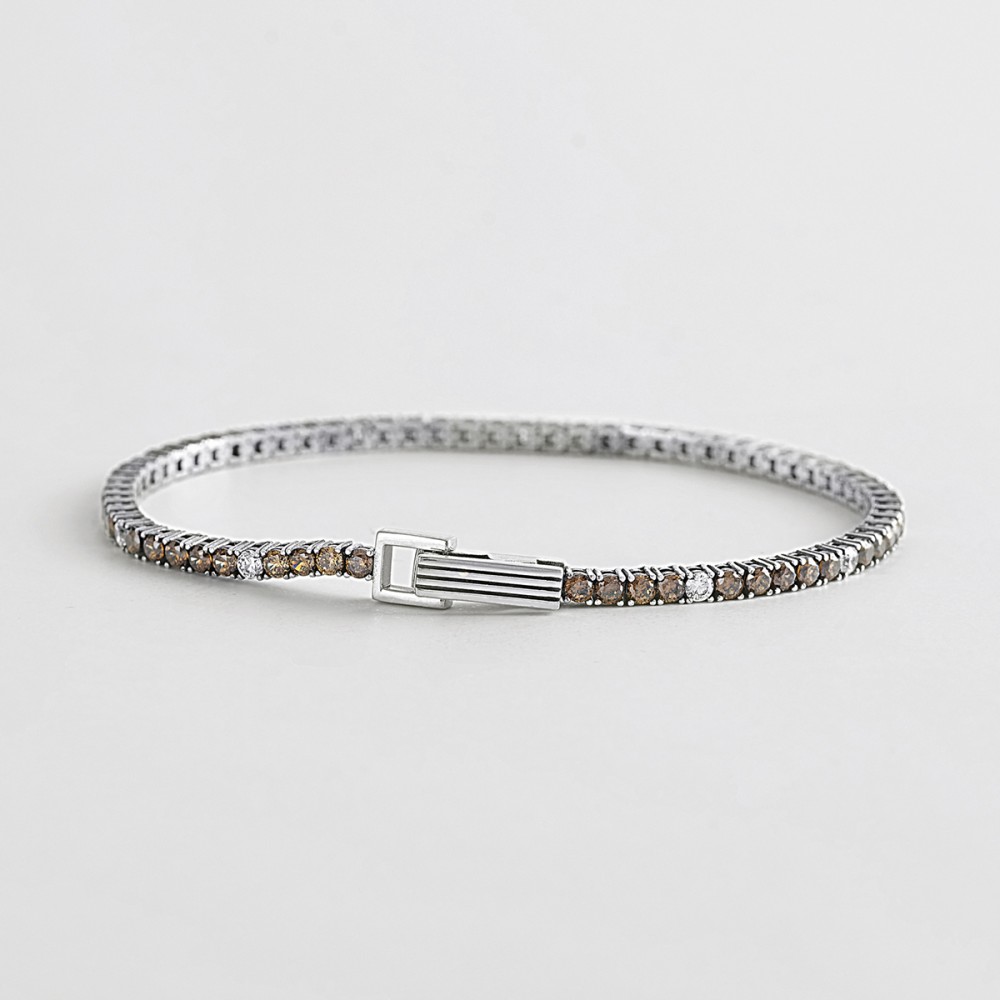 1 - Tennis bracelet for men Silver Mabina 533516-M with white zircons