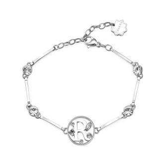 1 - Bracciale lettera R Brosway Chakra BHKB066 acciaio con cristalli